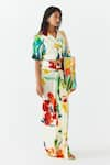 Studio Rigu_Multi Color Vegan Silk Print Monet Lapel Collar Blazer With Draped Skirt _Online_at_Aza_Fashions