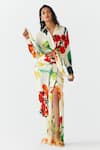 Buy_Studio Rigu_Multi Color Vegan Silk Print Monet Collared Contrast Shirt With Draped Skirt _at_Aza_Fashions