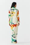 Shop_Studio Rigu_Multi Color Vegan Silk Print Monet Collared Contrast Shirt With Draped Skirt _at_Aza_Fashions