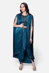 Buy_Kelaayah_Blue Satin Chiffon Placement Embroidery Sequins Cape Border Dhoti Pant Set _at_Aza_Fashions