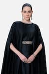 Kelaayah_Black Imported And Modal Placement Kaftan With Dhoti Skirt_Online_at_Aza_Fashions