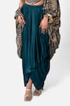 Kelaayah_Green Satin Print Abstract Grace Cape Open Dhoti Skirt Set_Online_at_Aza_Fashions