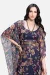 Kelaayah_Purple Organza Print Floral Three Quarter Sleeves Kaftan And Culottes Set _Online_at_Aza_Fashions