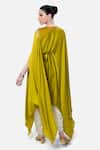 Shop_Kelaayah_Yellow Imported Satin Placement Embroidery Beads Asymmetric Kaftan With Pant _at_Aza_Fashions