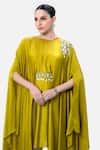 Kelaayah_Yellow Imported Satin Placement Embroidery Beads Asymmetric Kaftan With Pant _Online_at_Aza_Fashions