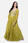 Buy_Kelaayah_Yellow Chinon Embroidered Bodice Floral Sweetheart Neck Crystal Gown _at_Aza_Fashions