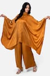 Buy_Kelaayah_Orange Imported Satin Placement Embroidery Patra Coin Work Kaftan With Pant _at_Aza_Fashions