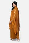 Shop_Kelaayah_Orange Imported Satin Placement Embroidery Patra Coin Work Kaftan With Pant _at_Aza_Fashions