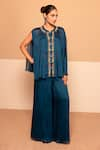 Buy_Kelaayah_Blue Chinon Embellished Sequin Mandarin Collar Placket Tunic With Pant _at_Aza_Fashions