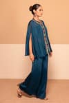 Shop_Kelaayah_Blue Chinon Embellished Sequin Mandarin Collar Placket Tunic With Pant _at_Aza_Fashions