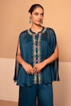 Buy_Kelaayah_Blue Chinon Embellished Sequin Mandarin Collar Placket Tunic With Pant _Online_at_Aza_Fashions