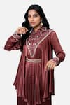 Buy_Kelaayah_Pink Satin Chiffon Embroidery Mirror Collar Neck And Zari Tunic Sharara Set _Online_at_Aza_Fashions