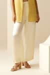 Couche_Yellow Lurex Tweed Chanel Textured Open Overlay Pant Set _Online_at_Aza_Fashions