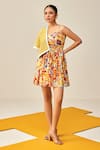 Buy_Couche_Yellow Lurex Tweed Chanel Printed Floral Dress Motley With Cropped Shacket _at_Aza_Fashions