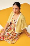 Shop_Couche_Yellow Lurex Tweed Chanel Printed Floral Dress Motley With Cropped Shacket _at_Aza_Fashions