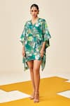 Buy_Couche_Green 67% Recycled Poly Printed Tropical V Neck Kaftan _at_Aza_Fashions