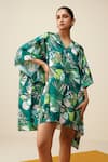 Shop_Couche_Green 67% Recycled Poly Printed Tropical V Neck Kaftan _at_Aza_Fashions