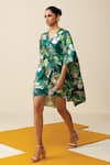 Couche_Green 67% Recycled Poly Printed Tropical V Neck Kaftan _Online_at_Aza_Fashions