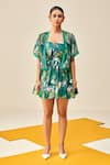 Buy_Couche_Green Dress 67% Recycled Poly Printed Tropical Motley With Cropped Shacket _at_Aza_Fashions