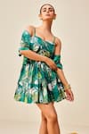 Shop_Couche_Green Dress 67% Recycled Poly Printed Tropical Motley With Cropped Shacket _at_Aza_Fashions