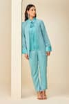 Buy_Couche_Blue Shirt 100 % Silk Textured Collar Balanced Quirk Patternshirt And Pant Set _at_Aza_Fashions