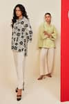 Shop_Couche_Green Shirt 70% Viscose Printed Botanical Notched Collar And Flared Trouser Set _at_Aza_Fashions