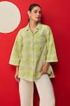 Buy_Couche_Green Shirt 70% Viscose Printed Botanical Notched Collar And Flared Trouser Set _Online_at_Aza_Fashions