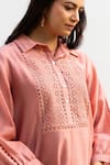 OMI_Pink Chanderi, Cotton Satin Lace Collared Placket Tunic With Pant _Online_at_Aza_Fashions