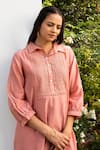 Buy_OMI_Pink Chanderi, Cotton Satin Lace Collared Placket Tunic With Pant _Online_at_Aza_Fashions