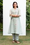 Buy_OMI_Green Chanderi, Cotton Satin Lace, Embroidery Floral Thread Work Kurta Pant Set _Online_at_Aza_Fashions