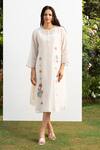 Shop_OMI_Off White Chanderi, Cotton Satin Lace, Embroidery Round Neck Kurta Pant Set _at_Aza_Fashions