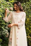 Buy_OMI_Off White Chanderi, Cotton Satin Lace, Embroidery Round Neck Kurta Pant Set _Online_at_Aza_Fashions