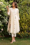 Shop_OMI_Off White Chanderi, Cotton Satin Lace, Embroidery Round Neck Kurta Pant Set _Online_at_Aza_Fashions