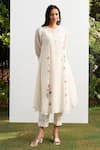 OMI_Off White Chanderi, Cotton Satin Lace, Embroidery Round Neck Kurta Pant Set _at_Aza_Fashions