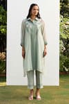 OMI_Green Chanderi, Cotton Satin Lace, Embroidery Floral Work Kurta Pant Set _Online_at_Aza_Fashions