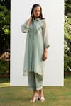 Buy_OMI_Green Chanderi, Cotton Satin Lace, Embroidery Floral Work Kurta Pant Set _Online_at_Aza_Fashions