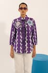 Buy_Urban life_Purple Cotton Poplin Machine Embroidery Floral Collar Polka Patchwork Shirt _at_Aza_Fashions