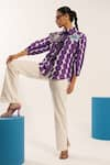 Urban life_Purple Cotton Poplin Machine Embroidery Floral Collar Polka Patchwork Shirt _Online_at_Aza_Fashions