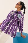 Shop_Urban life_Purple Cotton Poplin Machine Embroidery Floral Collar Polka Patchwork Shirt _Online_at_Aza_Fashions