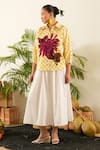 Buy_Urban life_Yellow Cotton Poplin Machine Embroidery Wild Flower Collar Patchwork Shirt _at_Aza_Fashions