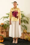 Urban life_Yellow Cotton Poplin Machine Embroidery Wild Flower Collar Patchwork Shirt _Online_at_Aza_Fashions