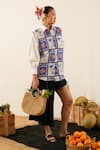 Urban life_White Cotton Poplin Print Patchwork Collar Shirt _at_Aza_Fashions