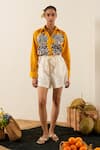 Buy_Urban life_Yellow Cotton Poplin Machine Embroidery Abstract Floral Collar Patchwork Shirt _at_Aza_Fashions