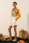 Shop_Urban life_Yellow Cotton Poplin Machine Embroidery Abstract Floral Collar Patchwork Shirt _at_Aza_Fashions