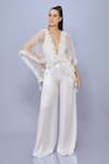 Buy_DILNAZ_Ivory Net Hand Embroidered Sequin Kaftan And Jumpsuit Plung V With _at_Aza_Fashions