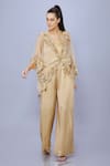 Buy_DILNAZ_Gold Net Hand Embroidered Sequin Kaftan Plung V Snowflake With Jumpsuit _at_Aza_Fashions