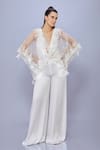 Buy_DILNAZ_Ivory Net Hand Embroidered Sequin Kaftan And Jumpsuit Plung V Snowflake With _at_Aza_Fashions