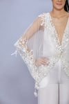 DILNAZ_Ivory Net Hand Embroidered Sequin Kaftan And Jumpsuit Plung V Snowflake With _Online_at_Aza_Fashions