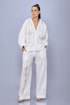 Buy_Dilnaz_White Cotton Linen Blend Hand Embroidered Snowflake Straight Trouser _at_Aza_Fashions