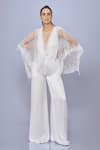 Buy_DILNAZ_Ivory Net Hand Embroidered Snowflake Kaftan And Jumpsuit Plung V Thread With _at_Aza_Fashions